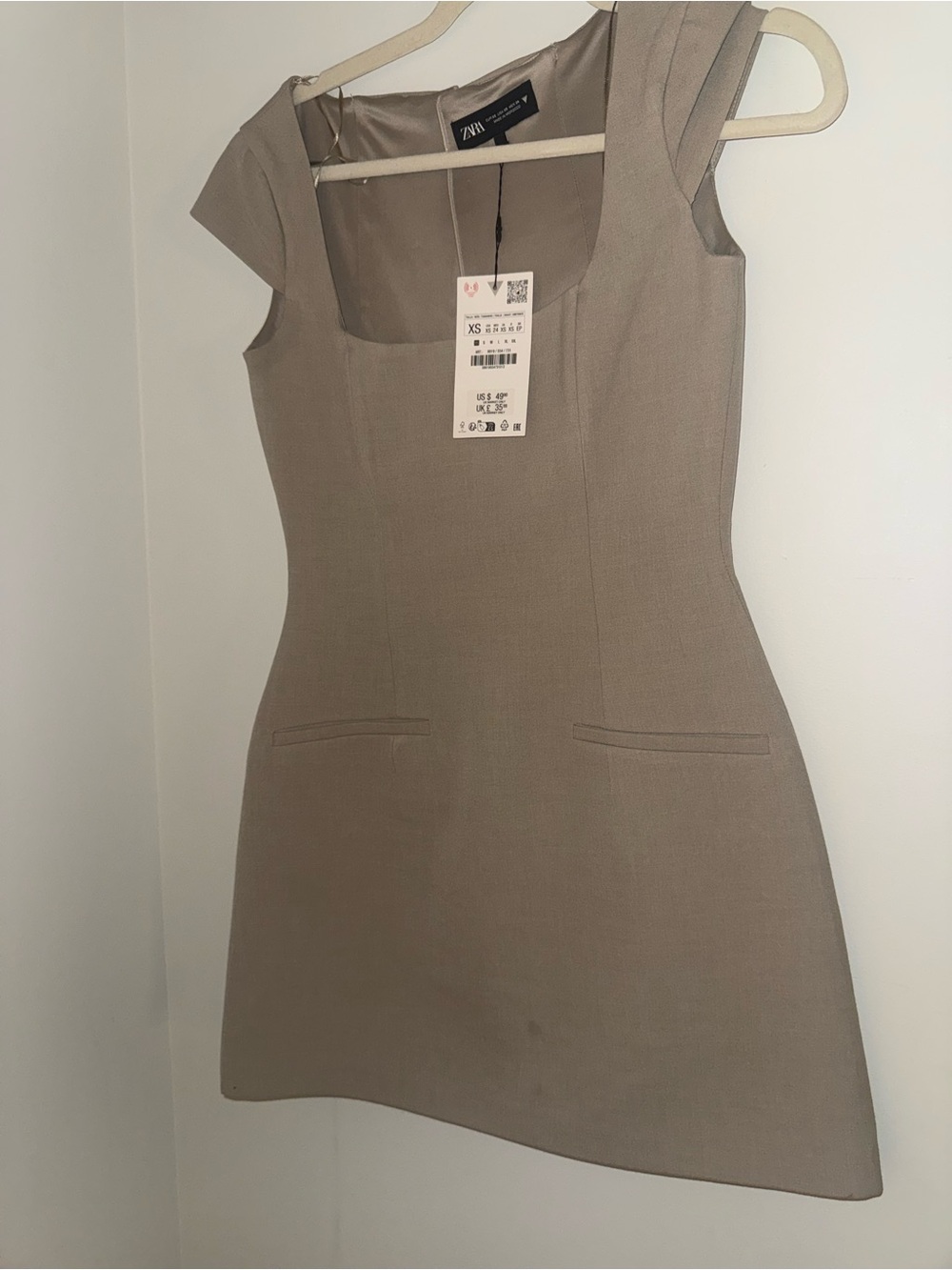Zara Taupe Cap-Sleeve Mini Dress